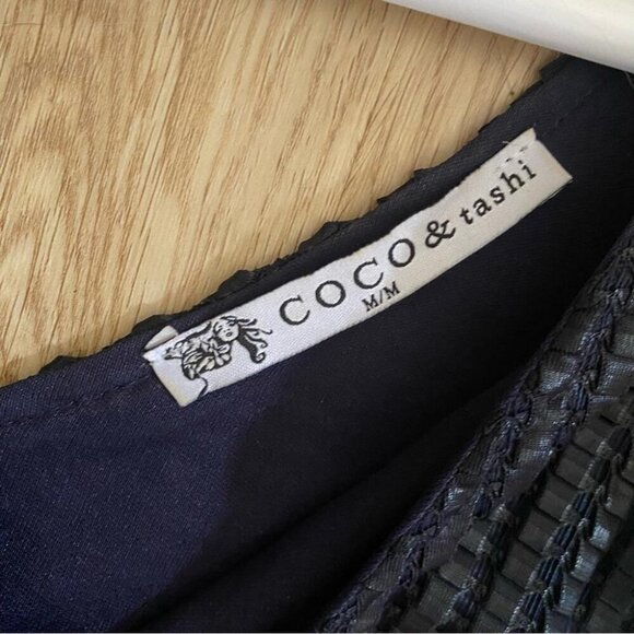 COCO & Tashi Knit Mini Dress Sz Medium Dark Blue Sleeveless V-Neck Belted - Picture 11 of 13